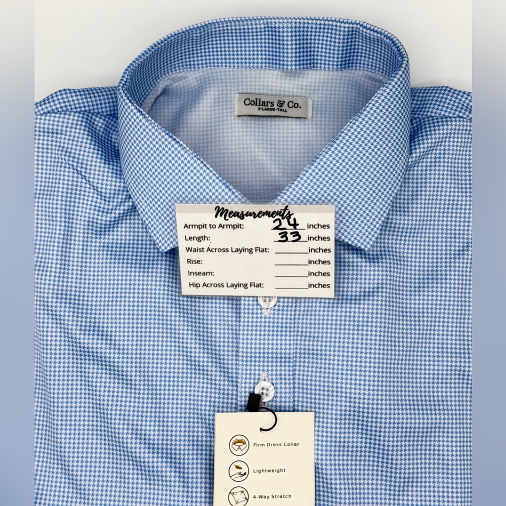 Collars & Co NWT Semi-Spread Collar Polo In Blue Houndstooth Print. Size XL Tall - Picture 3 of 14